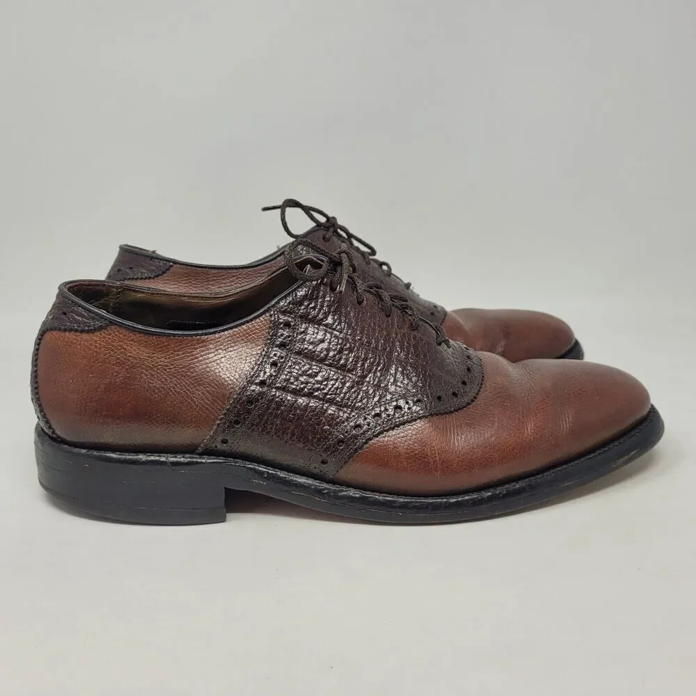 Allen Edmonds Shoes Men 9C Brown Wildebeest Leather Saddle Polo Dress USA Exotic